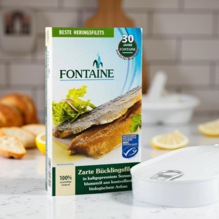 Fontaine- Delicatesa din file de hering afumat,in ulei eco de floarea-soarelui 190g