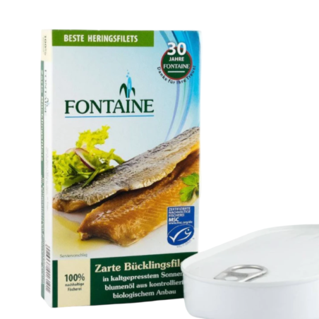 Fontaine- Delicatesa din file de hering afumat,in ulei eco de floarea-soarelui 190g
