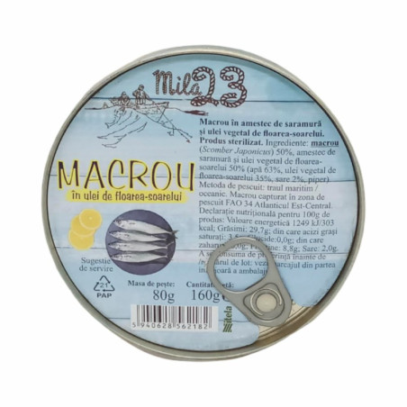 Mila 23- Macrou in ulei de floarea-soarelui 160g