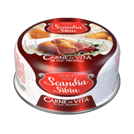 Scandia Sibiu- Carne de vita in suc propriu 300g